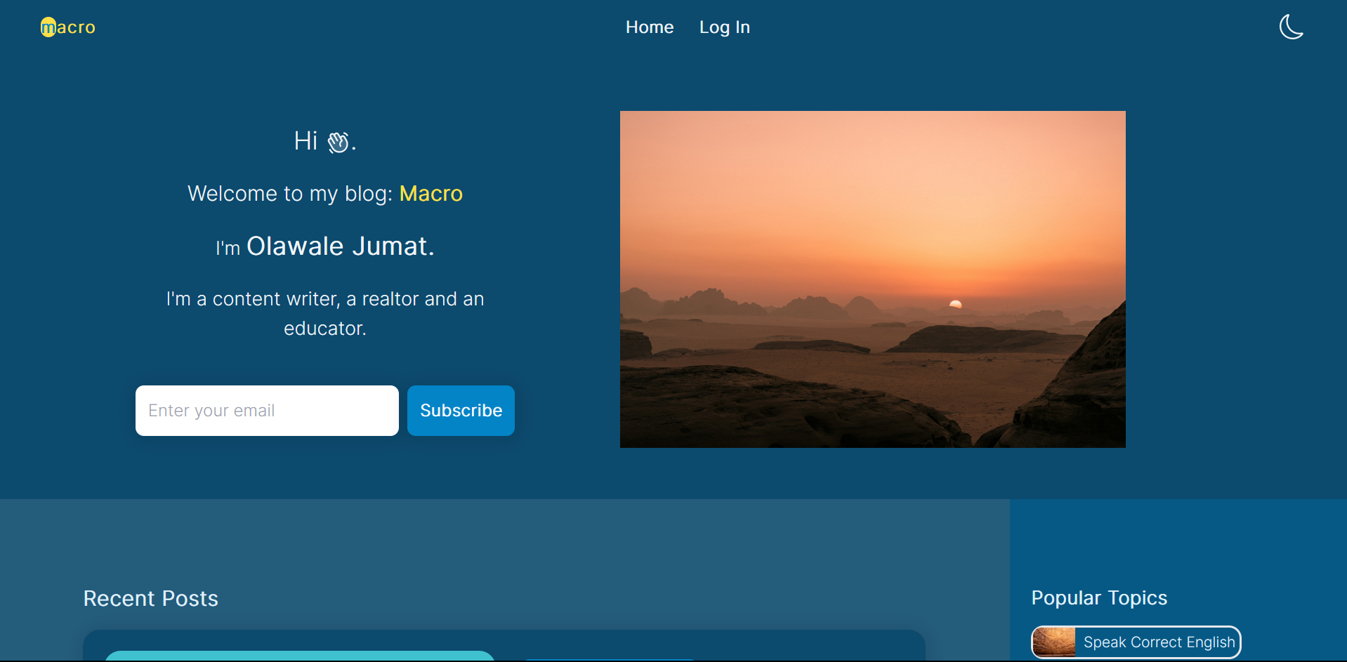 Screenshot of the home page of Macro Blog.